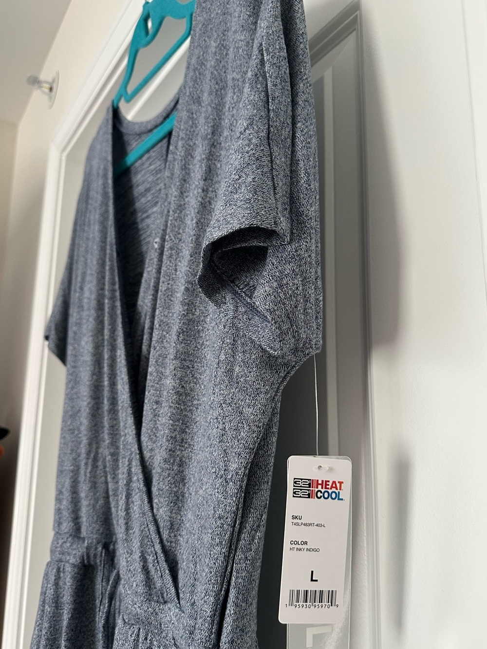 32 Degrees Heathered Blue Wrap Short Jumpsuit Romper with Pockets and Tie Waist